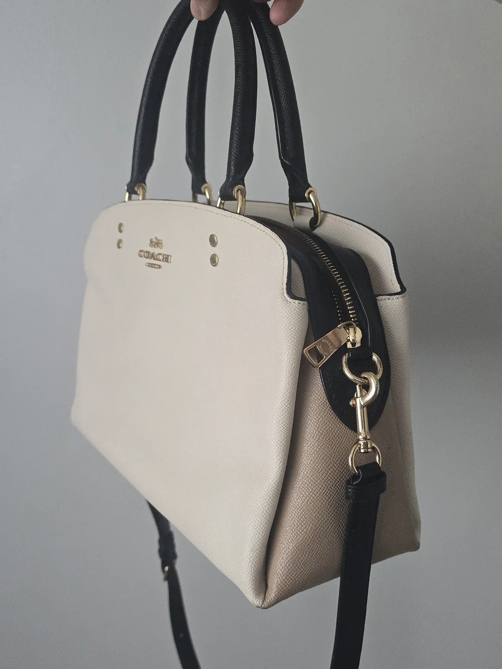 Coach Two-Tone Cream Lillie Satchel with Black Handles